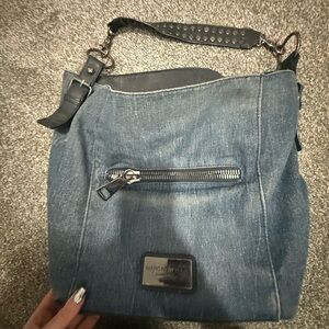 Marc New York Denim Purse tote Shoulder Bag in Blue studded handle